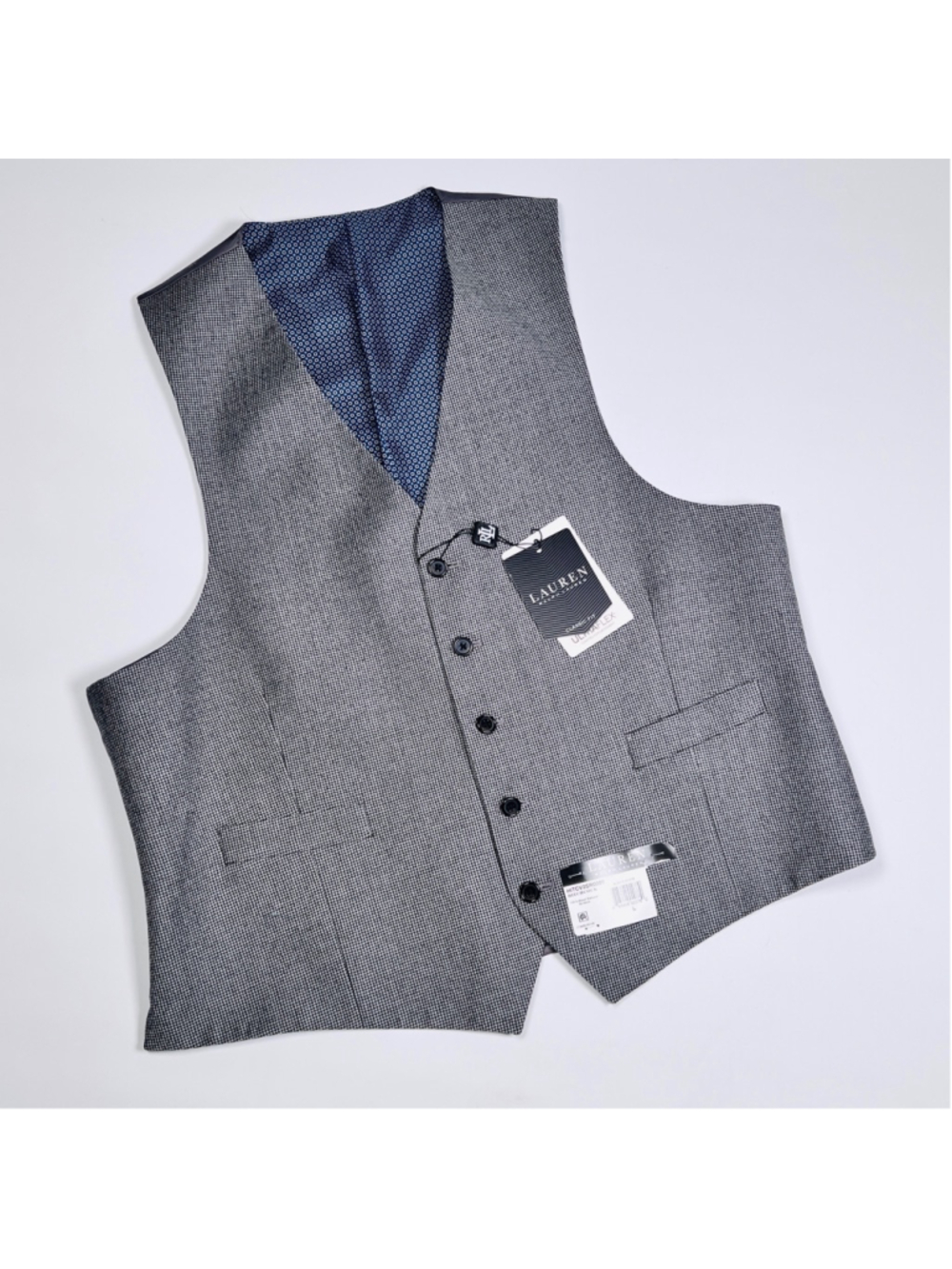 Lauren Ralph Lauren Mens Vest NEW Size L Wool Gray Black Houndstooth Waistcoat
